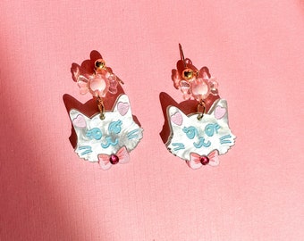 Princess Candy Cat Dangle//Colorful cat earrings//cat lover accessories//vibrant jewelry//cute animal earrings//girly cat