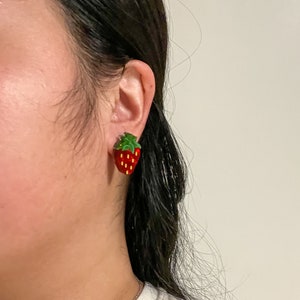 Mini Strawberry Dangle//Statement Earring//Acrylic Earring//Fruit Earrings//Small Statement Earrings image 5