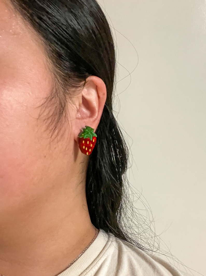 Mini Strawberry Dangle//Statement Earring//Acrylic Earring//Fruit Earrings//Small Statement Earrings image 5