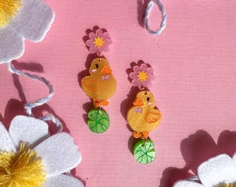 Buttercup Duck Acrylic Earrings: Spring Animal Dangles