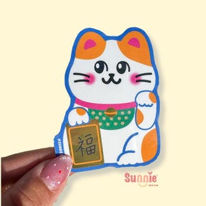 Lucky Cat Mirror Sticker//Digital Art//Cat Inspired Stickers//Maneki-neko//Waterproof Sticker//Cat Designs//Cat Art//Gift for Cat Lovers