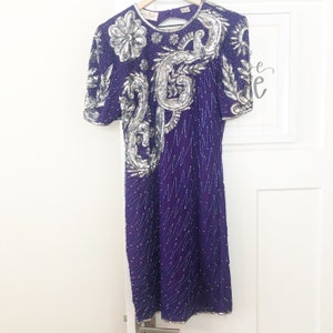 VINTAGE Laurence Kazar Beaded Sequin Silk Dress image 1