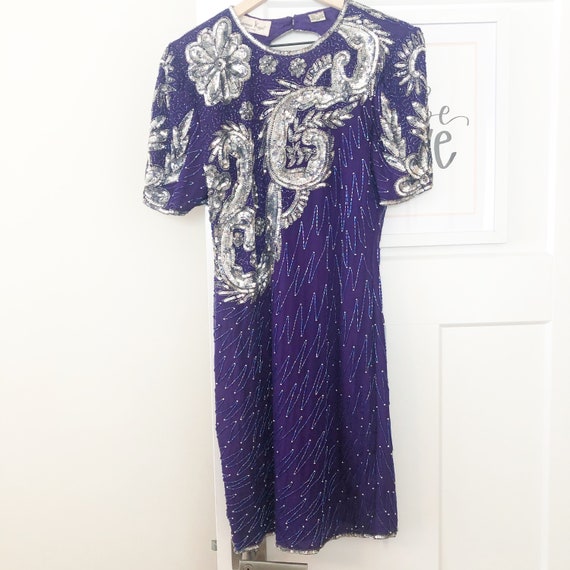 VINTAGE Laurence Kazar Beaded Sequin Silk Dress - image 1
