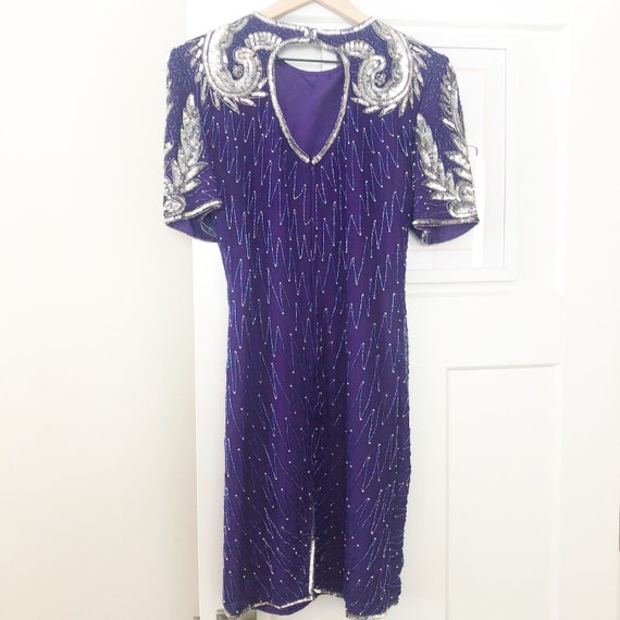 VINTAGE Laurence Kazar Beaded Sequin Silk Dress - image 8