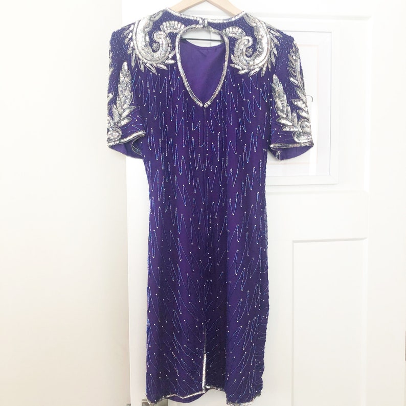 VINTAGE Laurence Kazar Beaded Sequin Silk Dress image 8