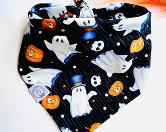 Bandana personnalisé pour chien à l'occasion d'Halloween : fantôme et citrouille, écharpe d'automne pour animaux de compagnie