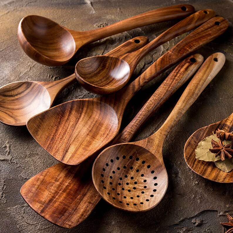 Premium 7 Piece Wooden Kitchen Utensil Set, Wooden Spoon Set, Cooking Utensils, Wooden Utensils, Sustainable Wood, Wooden Kitchenware