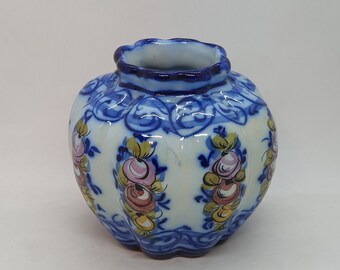 Vintage Alcobaca Portugal Hand Painted pottery vase | Made in Portugal |