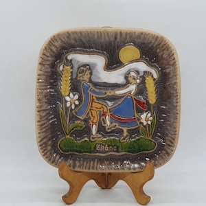 Sweden ceramic wall plaque | Vintage Swedish Ceramic wall tile | Signed Britt |
