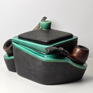 Vintage French Art Deco Pipe Holder Set with Heibe Bruyère and Prince of Wales Pipes