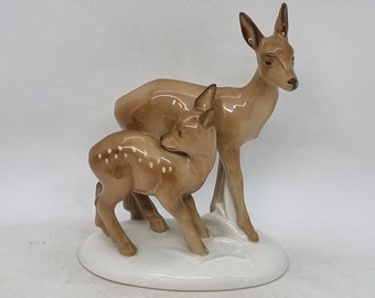Vintage Pre-1949 Gerold Porzellan Bavaria Western Germany Doe and Fawn Porcelain Figurine |