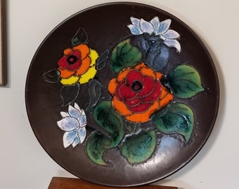 RUSCHA Mid Century Fat Lava Wall Plate, Red Floral Decor