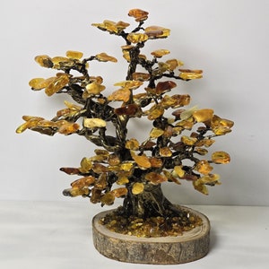 Handmade Amber Tree On A Wooden Base |