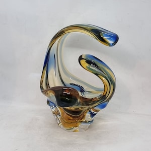 Vintage Bohemia Czechoslovakia colorful glass candy basket |