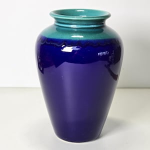 Vintage Portuguese Ceramic Vase – Rich Teal & Cobalt Glaze |