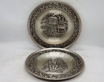 Vintage 1979/1980 Astri Holthe Platos navideños de peltre noruego /
