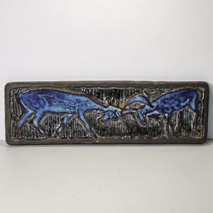 Vintage Søholm Ceramic Wall Plaque – “Fighting Deer” by Svend Aage Jensen