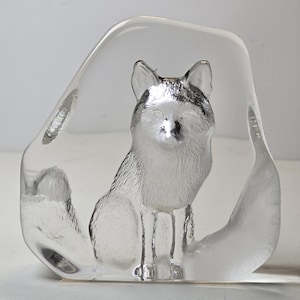 Vintage Mats Jonasson Lead Crystal &quot;Wolf&quot; Paperweight Sculpture |