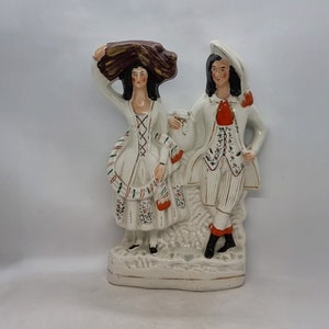 Large Antique Staffordshire Figurine Of A Couple | Made in England |