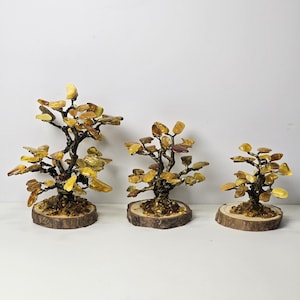 Set of Handmade Amber Trees On Wooden Bases – Elegant Decorative Set