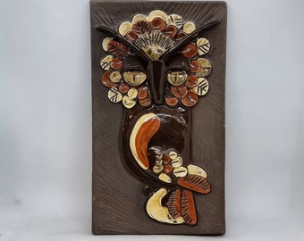 Jie Gantofta Schweden Keramik Wandplakette "Eule" |  Mid Century Schwedische Keramik Wandfliese |
