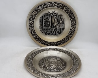 Vintage 1983/1984 Astri Holthe Platos navideños de peltre noruego /