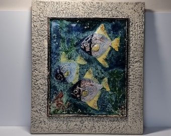 Vintage stoneware wall plaque from Karlsruher Majolika, 1950s |