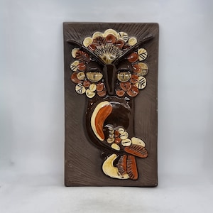 Jie Gantofta Sweden ceramic wall plaque &quot;Owl&quot; |  Mid Century Swedish Ceramic wall tile |