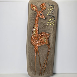 Vintage Upsala Ekeby Ester Wallin Wall Plaque – Roe Deer Motif – Mid-Century Modern Scandinavian Art