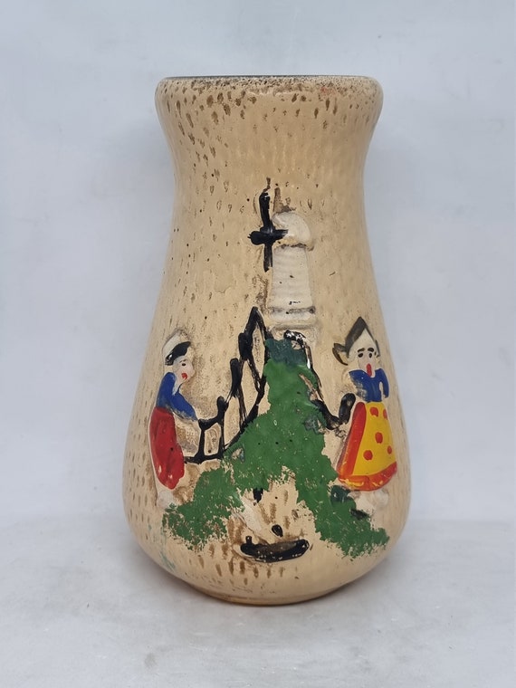 Vase Céramique Angleterre Style Art Déco Vert Dégradé - Parfait État