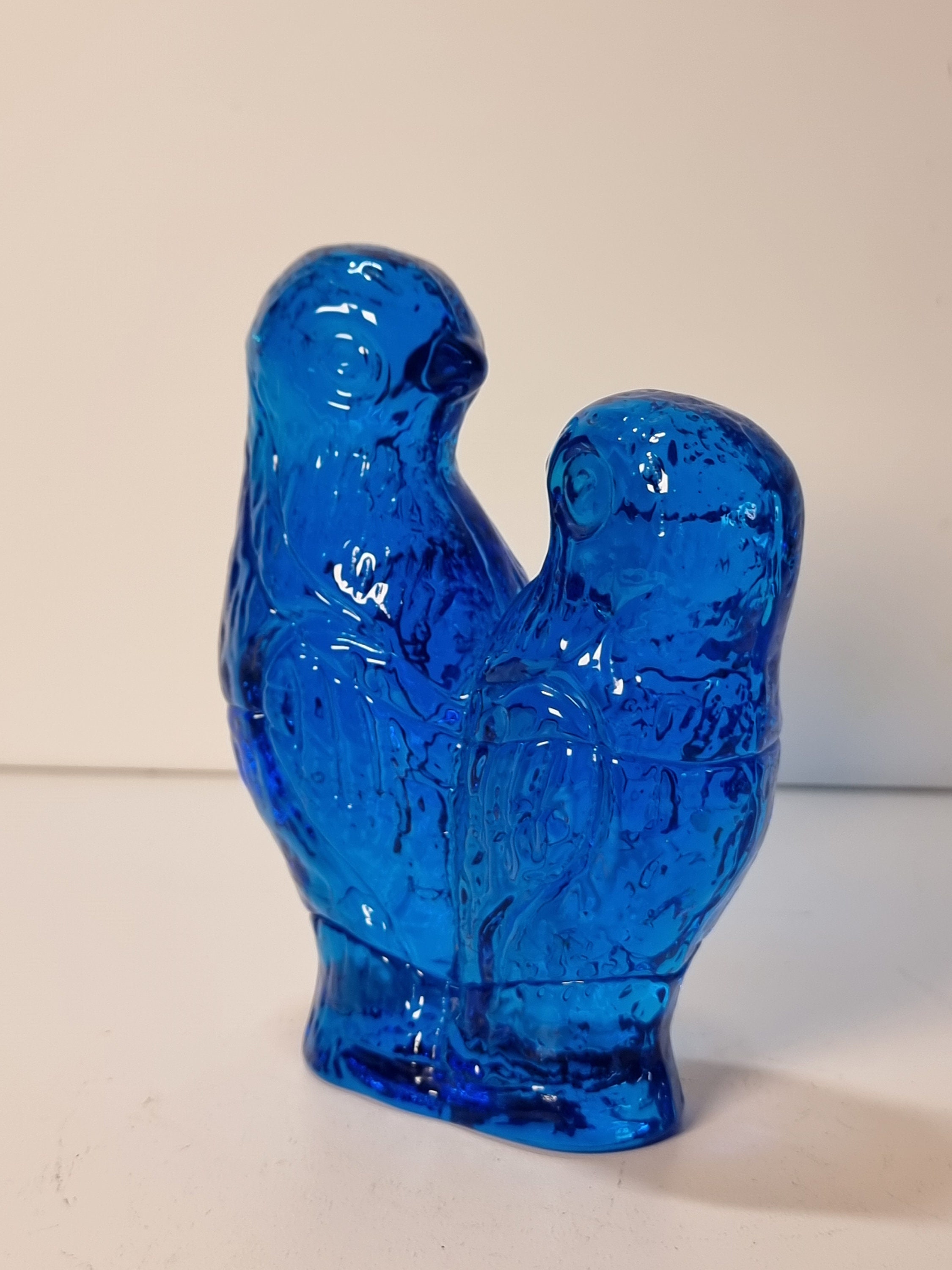 ヴィンテージ「Bergdala」スウェーデン製ブルーガラス「鳥」の置物