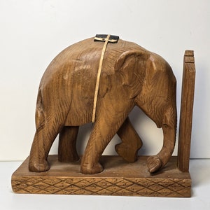 Vintage Hand Carved Wooden Bookend &quot;Elephant&quot; |