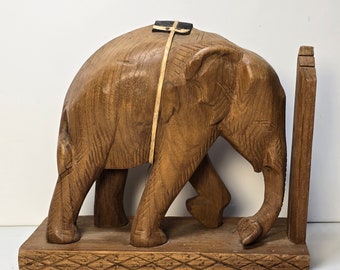 Vintage Hand Carved Wooden Bookend "Elephant" |