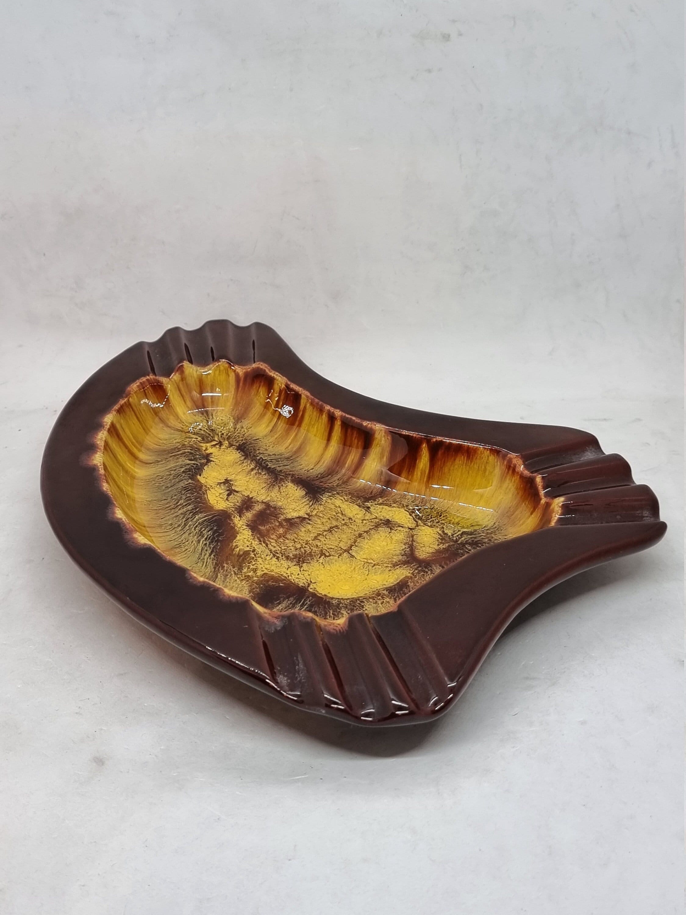 Vintage Brown and Yellow Ceramic Ashtray | Made by Sunburst Canada