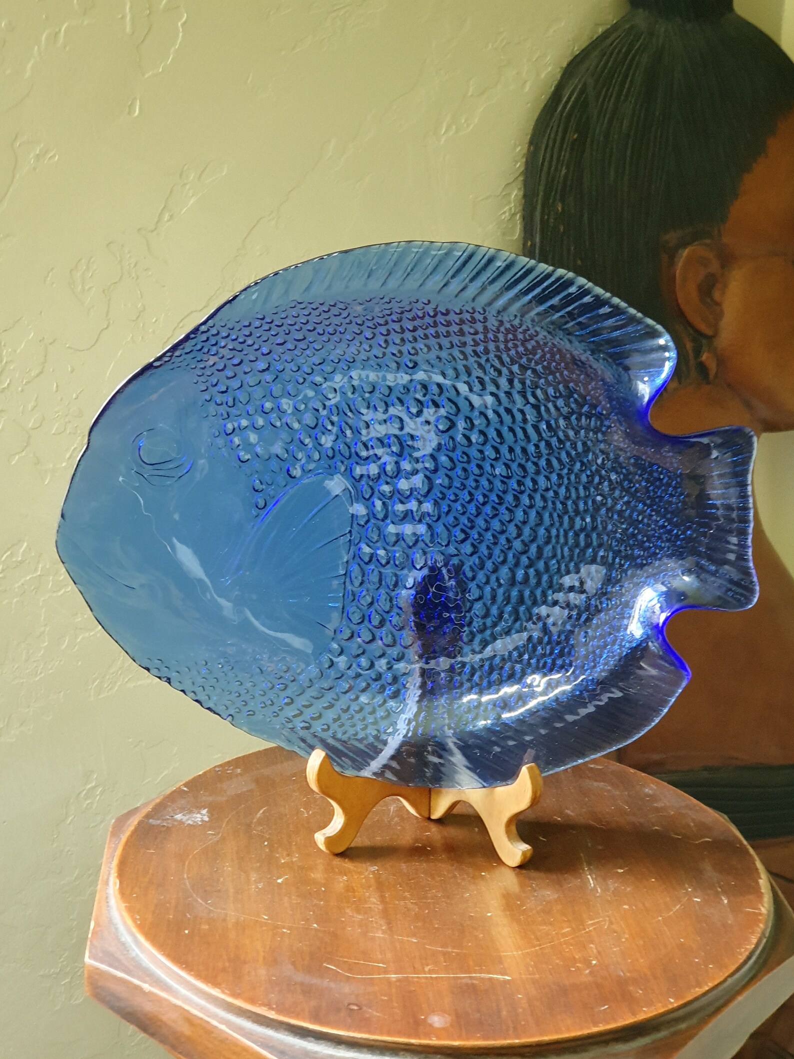 Vintage cobalt blue glass fish plate Scandinavian glass Etsy