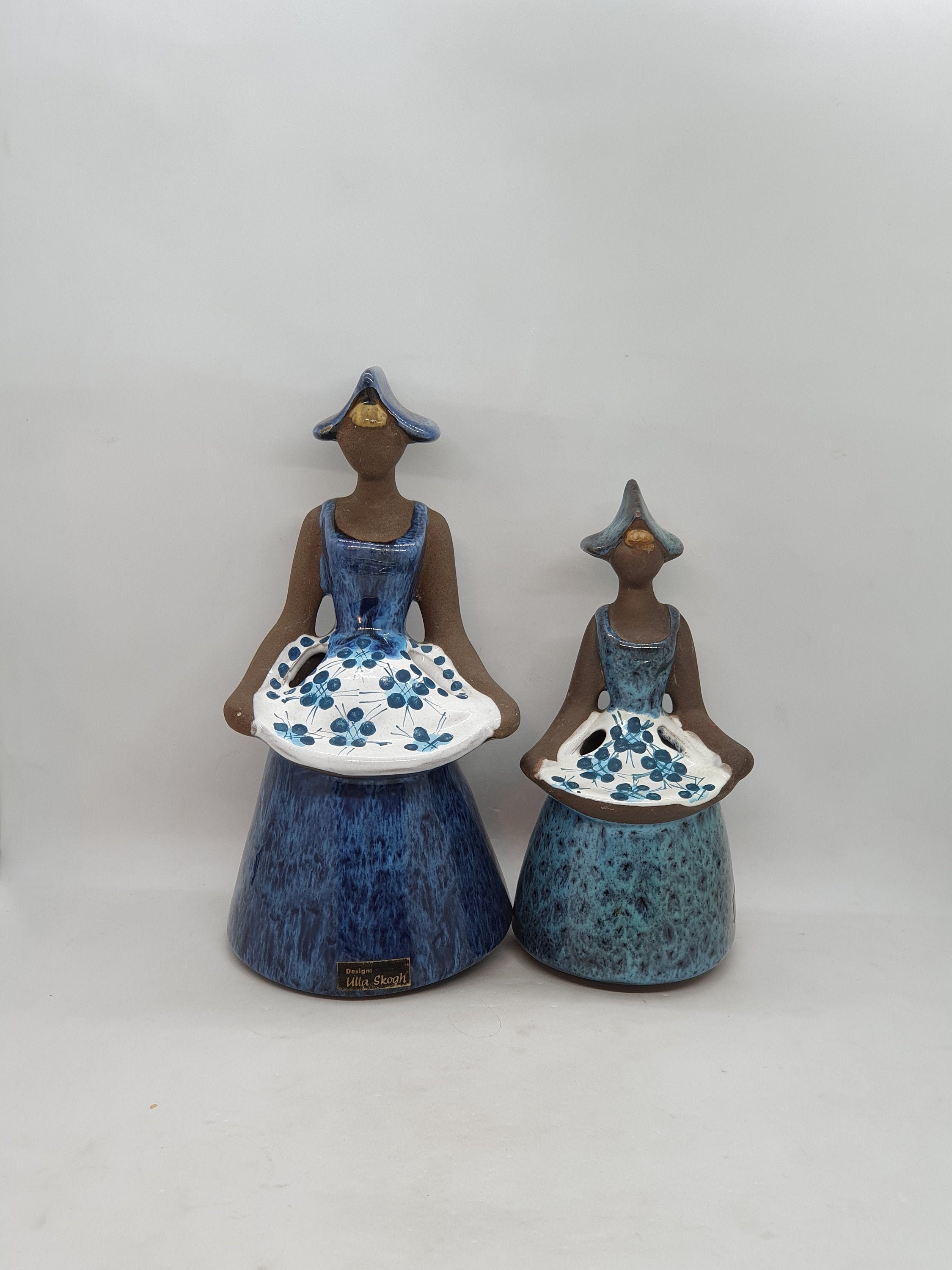 Set of 2 Vintage Swedish Ceramic Girl Figurines by Ulla Skogh for