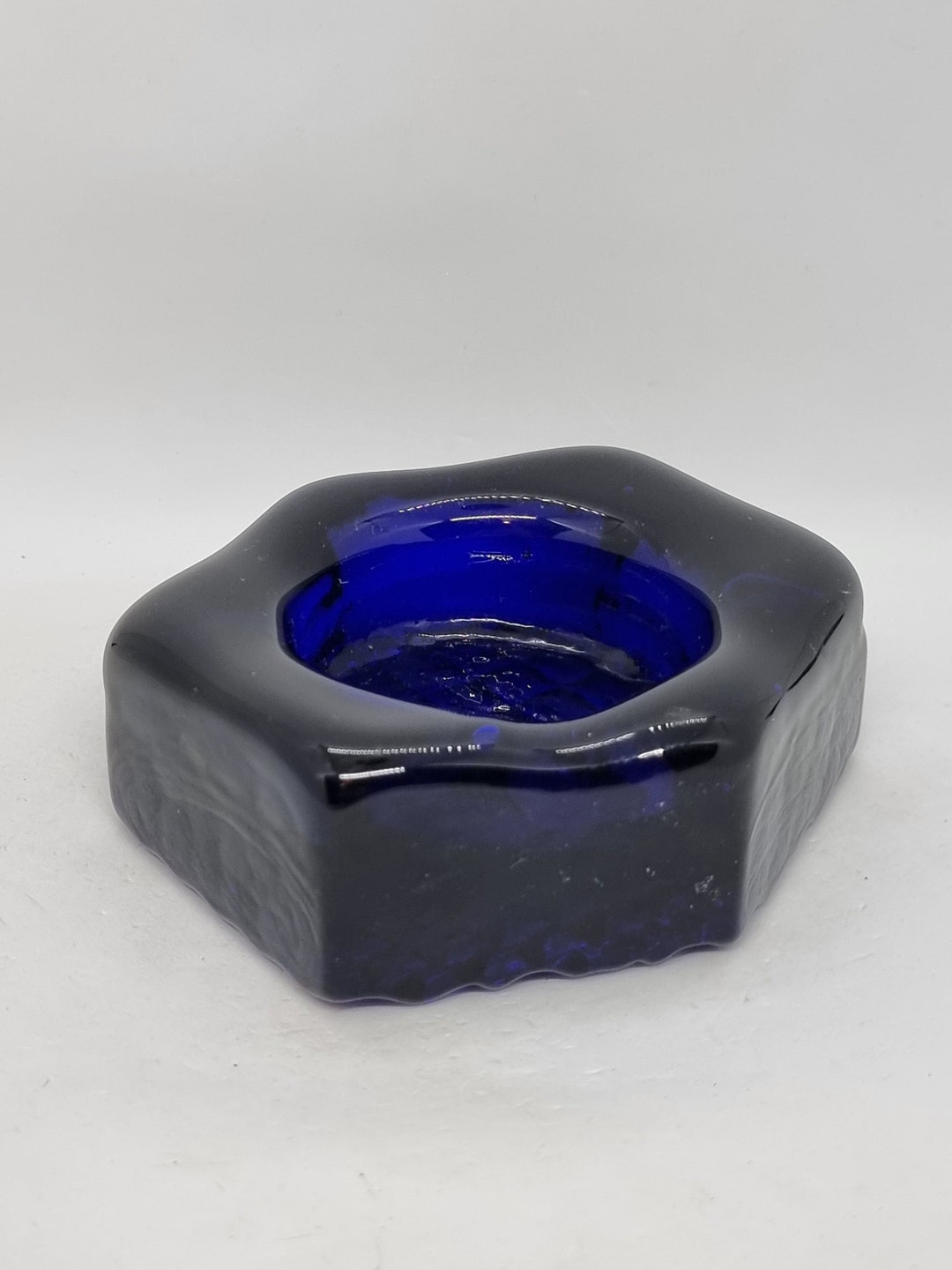 Vintage Cobalt Blue Glass Candle Holder Scandinavian Glass Etsy