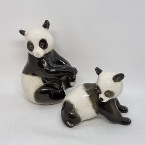 Lomonosov LFZ URSS Porcelana &quot;Madre Panda con Bebé&quot; Figuritas / Porcelana Rusa /