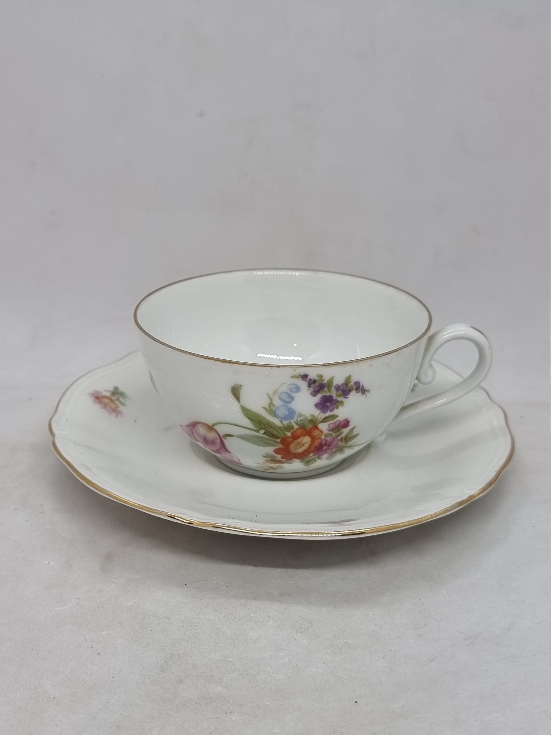 fanquare Tasse à Thé en Porcelaine Blanche avec Soucoupe, Rose Tasse à Thé pour Café, Latte, Espresso, 200ml