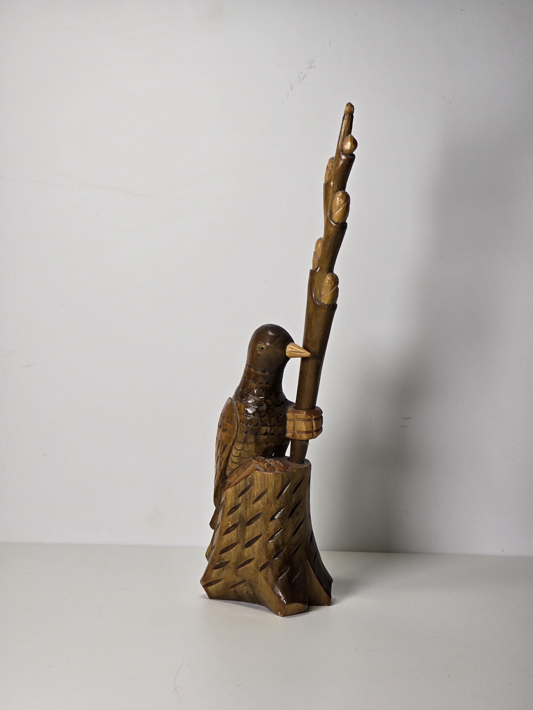 Vintage Soviet Wooden Bird Pen Holder – Hand-Carved USSR Desk Decor