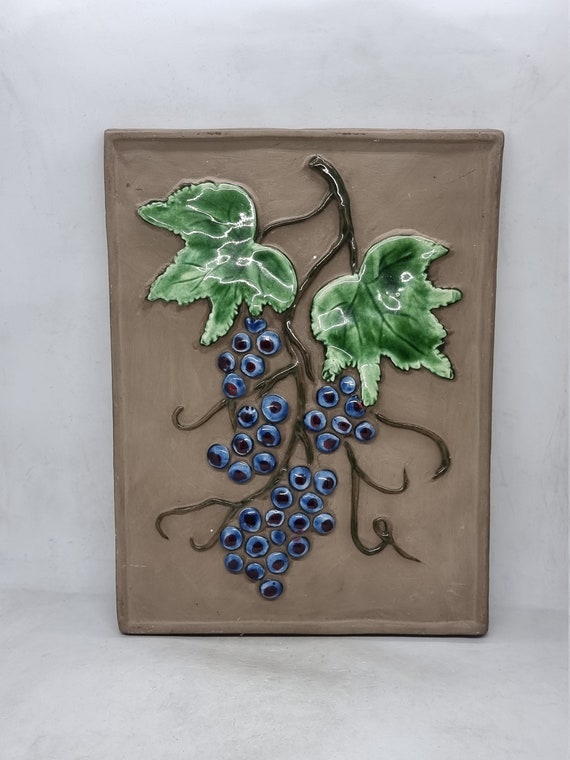 Jie Gantofta Blue Grapes 陶板 Vintage Sweden Jie Gantofta Wall Plaque 