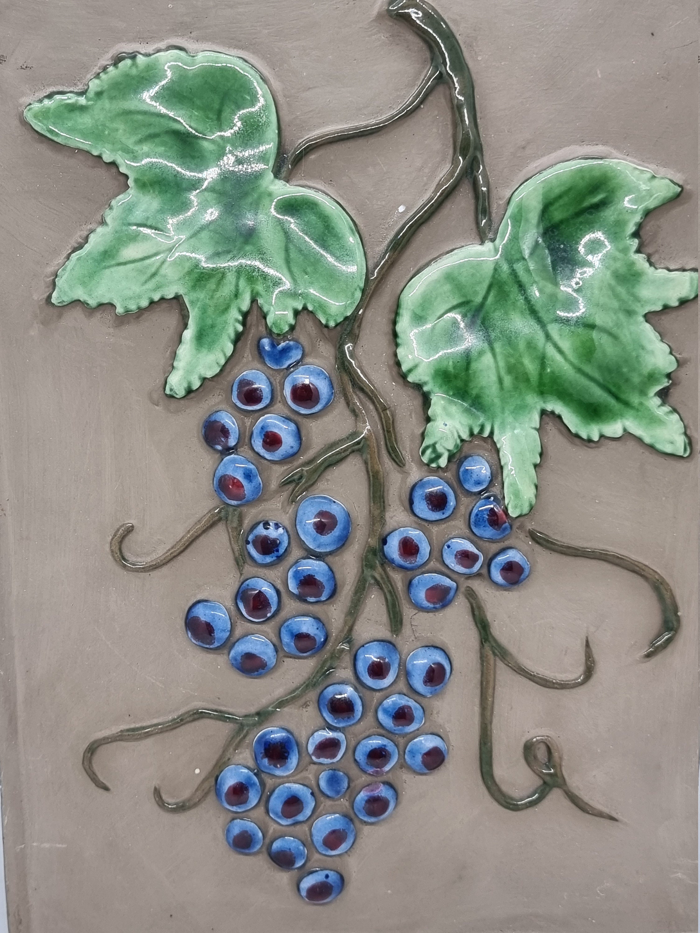 Jie Gantofta Blue Grapes 陶板 Vintage Sweden Jie Gantofta Wall Plaque 