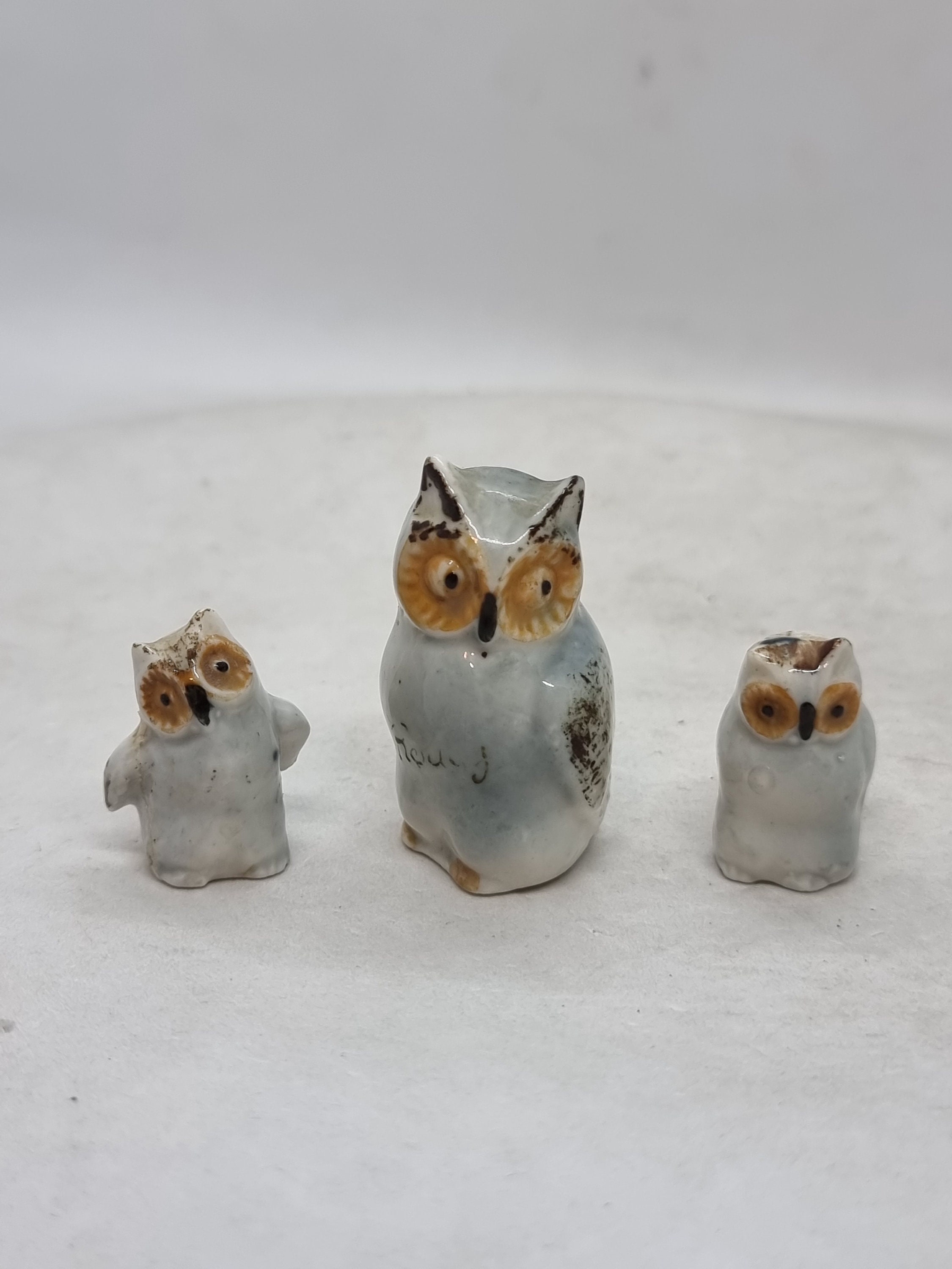 Vintage miniature porcelain owl figurines |