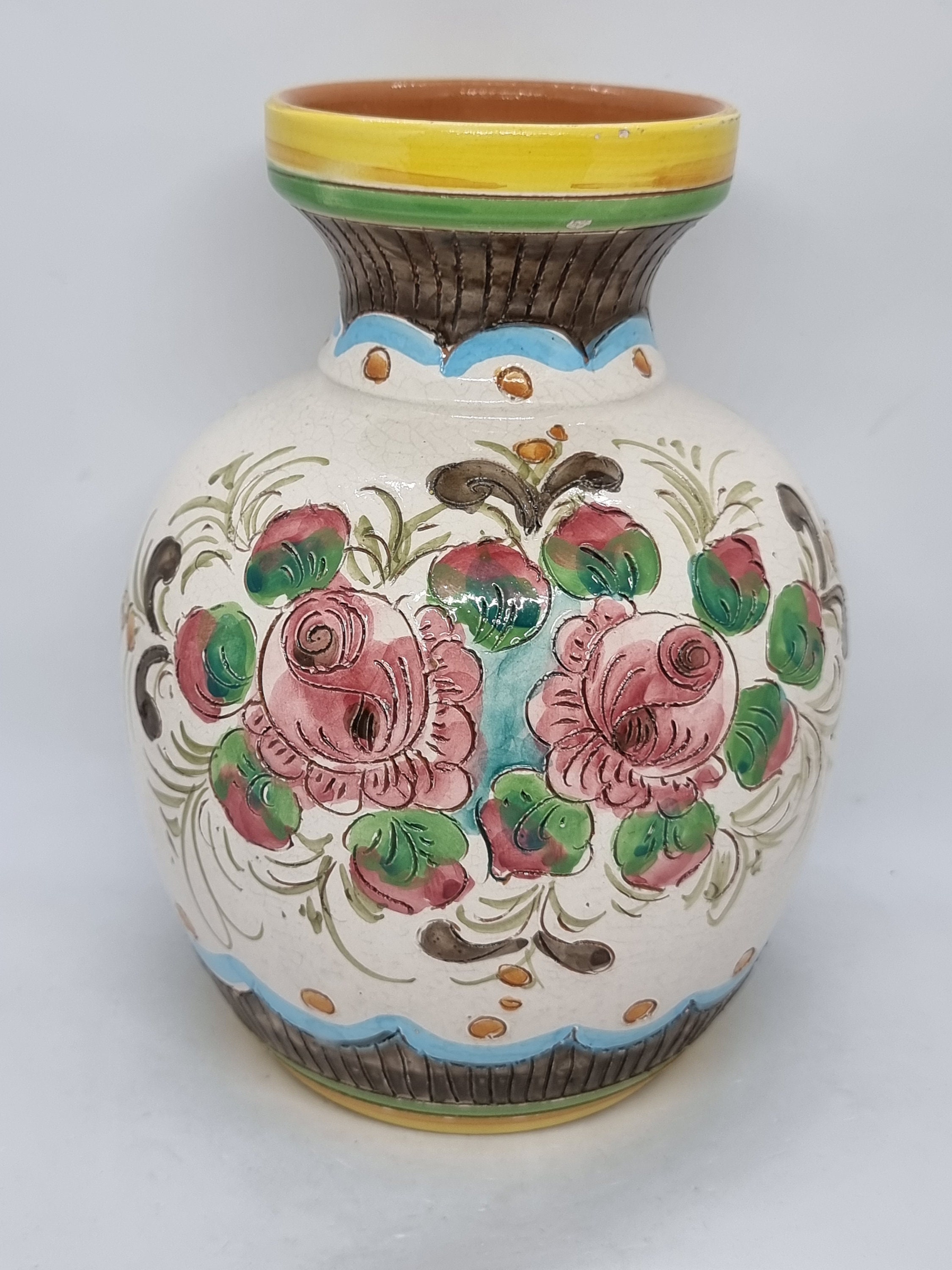 イタリア製・絵柄入りの花瓶 Dipinto A. Mano Deruta 陶器の花瓶 | Dipinto A. Mano Deruta