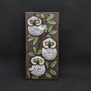 Ninnie (NIE) Forsgren (1960s) Sweden Wall Plaque &quot;Owls&quot; | Wall Decor | Handmade in Sweden | Brooma keramik |