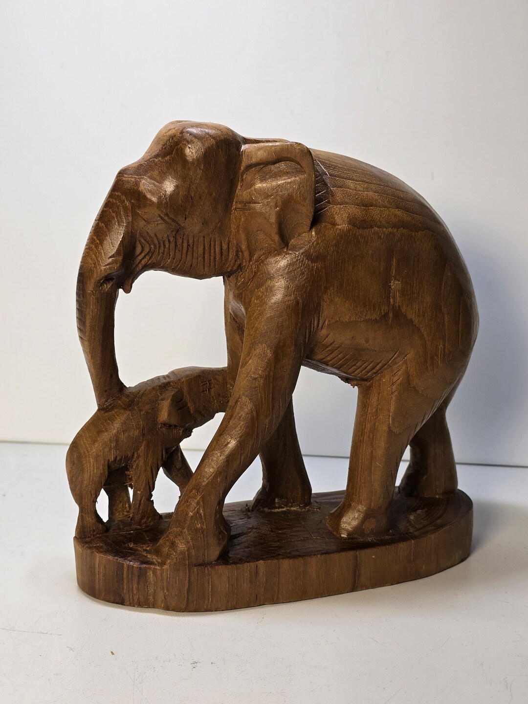 Vintage Hand Carved Wooden Elephant Statue - Etsy