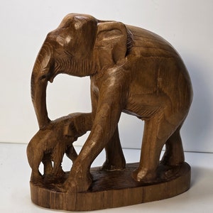 Vintage Hand Carved Wooden Elephant Statue