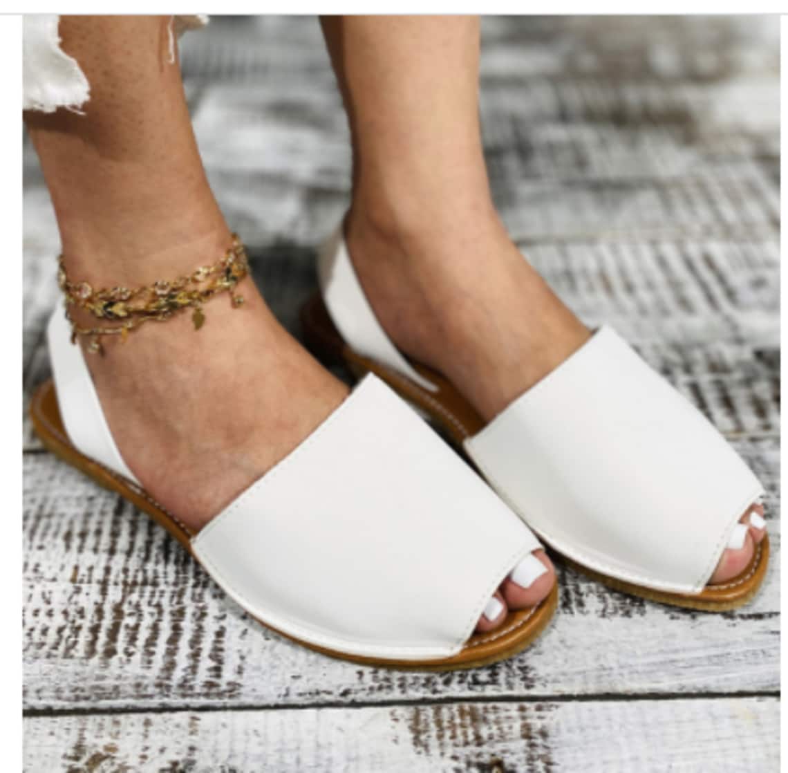 Women's Sandals Peep Toe Ladies Shoes Back Strap Flat Etsy