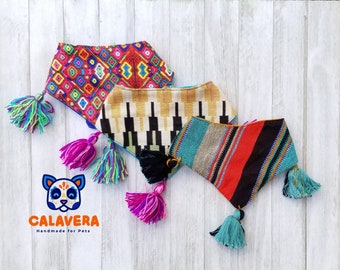 Handmade Mexican Dog Bandana: Reversible Pet Scarf with Tassels (L | XL)