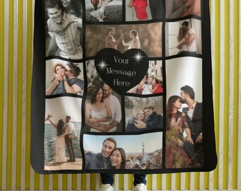 Collage di coperte fotografiche personalizzate / Aggiungi le tue foto e il tuo testo! Perfetto per San Valentino, famiglia, commemorazioni, matrimoni, compleanni o anniversari